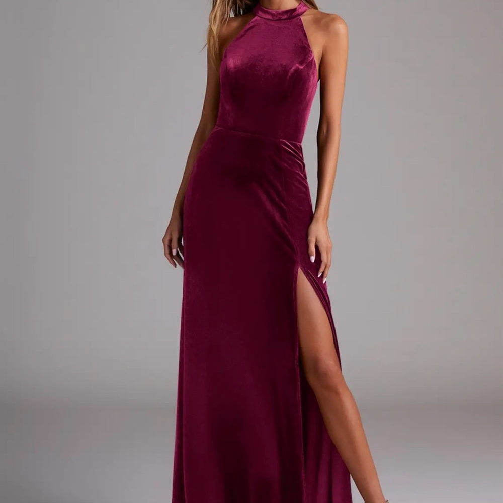 Elegant Burgundy Halter Maxi Dress - Picture 3 of 7